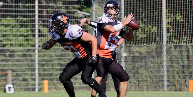 Spitzenspiel im Blick: Tobias Schwandt (r.) und die Saints müssen zu den Wetterau Bulls.