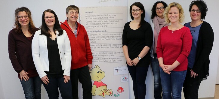 Die Fachfrauen im Familienservice Frühe Hilfen rund um Koordinatorin Anna Pillasch (von links): Diana Zimmermann, Franziska Günther (Familienbegleiterinnen beim DRK), Gisela Lich (Familienpaten, Caritas), Anna Pillasch (Koordinatorin), Annette Scholand-Becker, Nicole Jordan und Jenny Kurz (Familienkinderkrankenschwestern)
